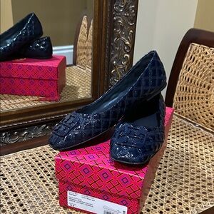 Tory Burch Navy Patent Quilted Ballet Flats